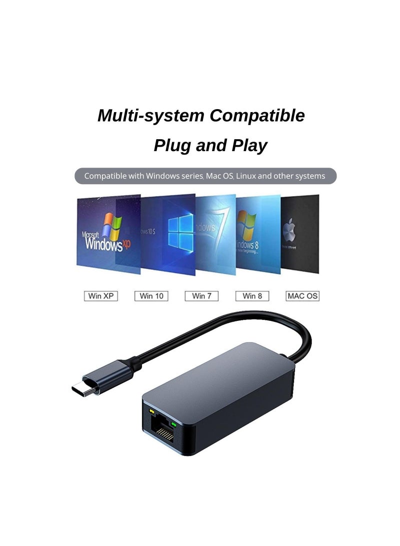 USB C to Ethernet Adapter 2.5 Gigabit, Fast Network Adapter, Type-C to RJ45, Aluminum Portable Type C to Ethernet Adapter, Ethernet to USB C Adapter with Windows7/8/10, XP, Vista, Mac - Image 2