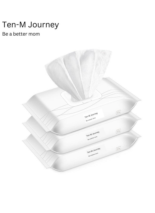 TEN-M JOURNEY Ultra Soft Wet Wipes Toilet Sheets, Flushable Cotton Toilet Wet Wipes, Eco-Friendly Portable Pure Water Wet Wipes Sheets 60 Sheets Per Pack  - Image 1