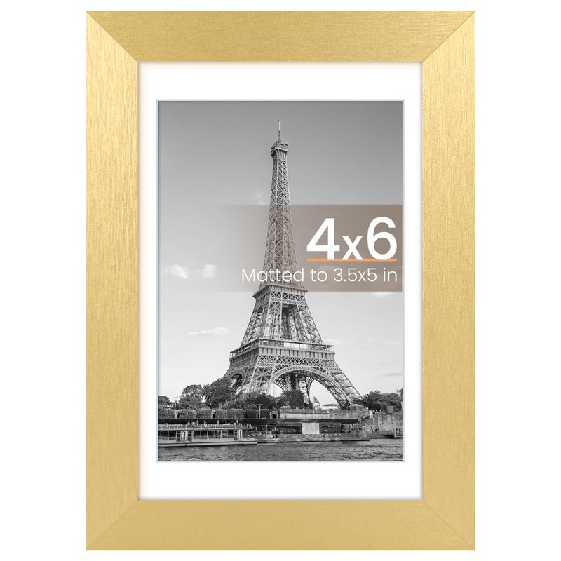 upsimples 4x6 Picture Frame  Display Pictures 3.5x5 with Mat or 4 x 6 Without  Wall Hanging Photo Frames  Gold  1 Pack - Image 1