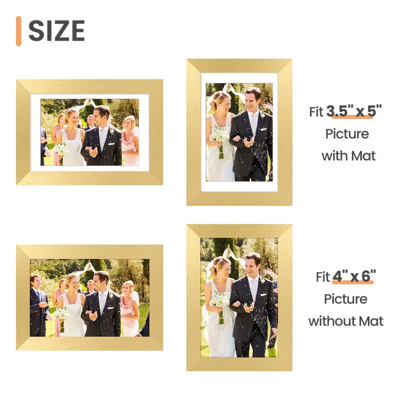 upsimples 4x6 Picture Frame  Display Pictures 3.5x5 with Mat or 4 x 6 Without  Wall Hanging Photo Frames  Gold  1 Pack - Image 3