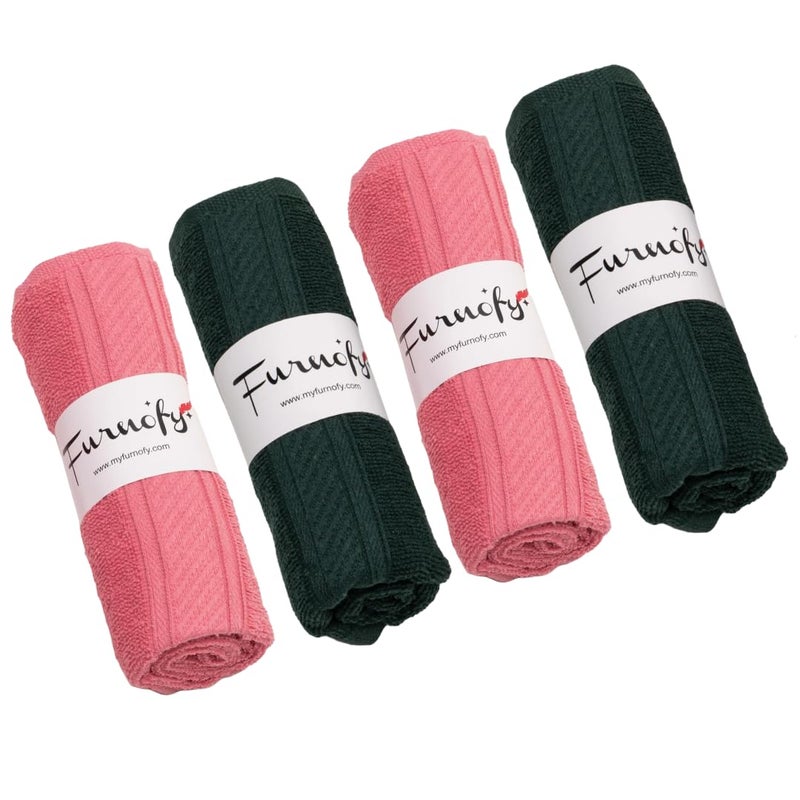 Furnofy 450 GSM Hand Towel Set of 4 Soft Absorbent Quick Dry Towel for Gym Home Kitchen Pool Travel 40x60 cm Pink Olive - Image 1