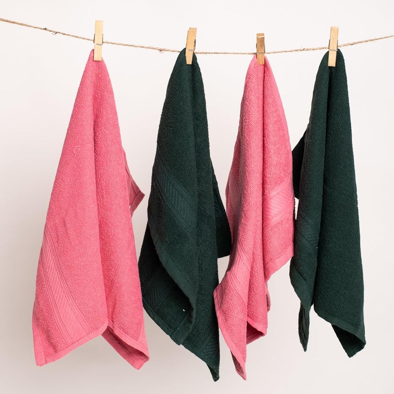 Furnofy 450 GSM Hand Towel Set of 4 Soft Absorbent Quick Dry Towel for Gym Home Kitchen Pool Travel 40x60 cm Pink Olive - Image 2