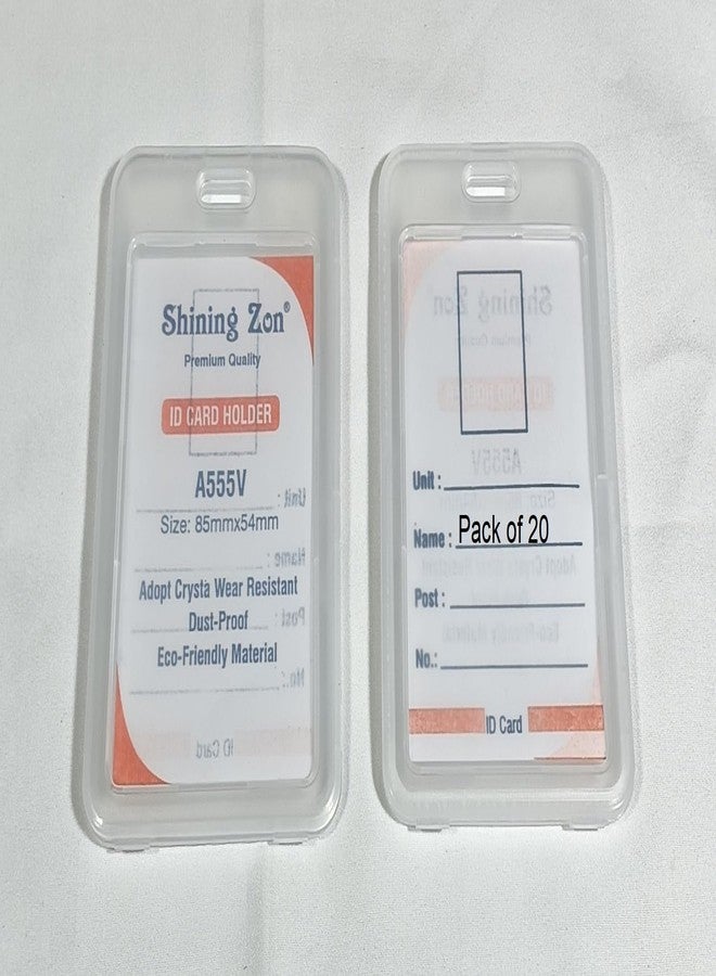 Shining Zon Plastic ID Card Holder for Office and School use Locking Mechanism Clear Transparent Vertical Style Badge Holder (Pack of 20) - Image 2