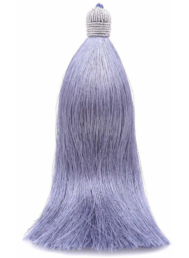 Tassellini Extra Long Silky 10 Inch Tassel with Beaded Head and Hanging Loop for Home Furniture, Interior DÃƒ©cor, Craft Accessory, DIY (Silver) - Image 1