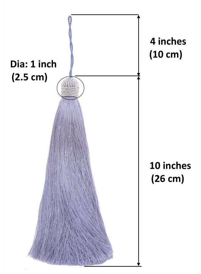 Tassellini Extra Long Silky 10 Inch Tassel with Beaded Head and Hanging Loop for Home Furniture, Interior DÃƒ©cor, Craft Accessory, DIY (Silver) - Image 2