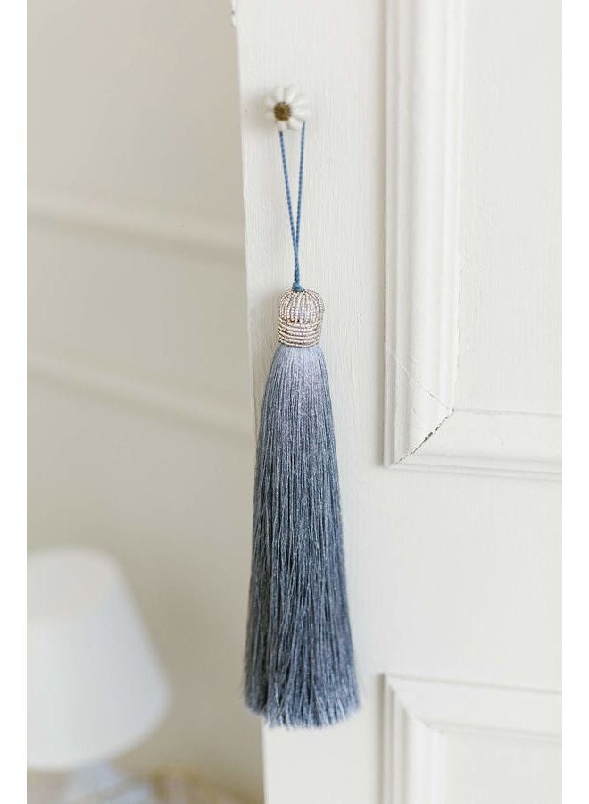 Tassellini Extra Long Silky 10 Inch Tassel with Beaded Head and Hanging Loop for Home Furniture, Interior DÃƒ©cor, Craft Accessory, DIY (Silver) - Image 3