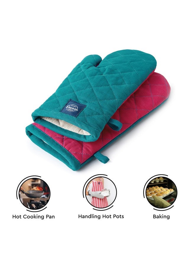 Encasa XO Heat Resistant Cotton Oven Gloves Mitts (2 Pc Set) - Quilted & Safe 17x29 cm - for Kitchen, Cooking & Baking, Grilling, Handling Hot Pots & Pans - Azul Blue - Image 5