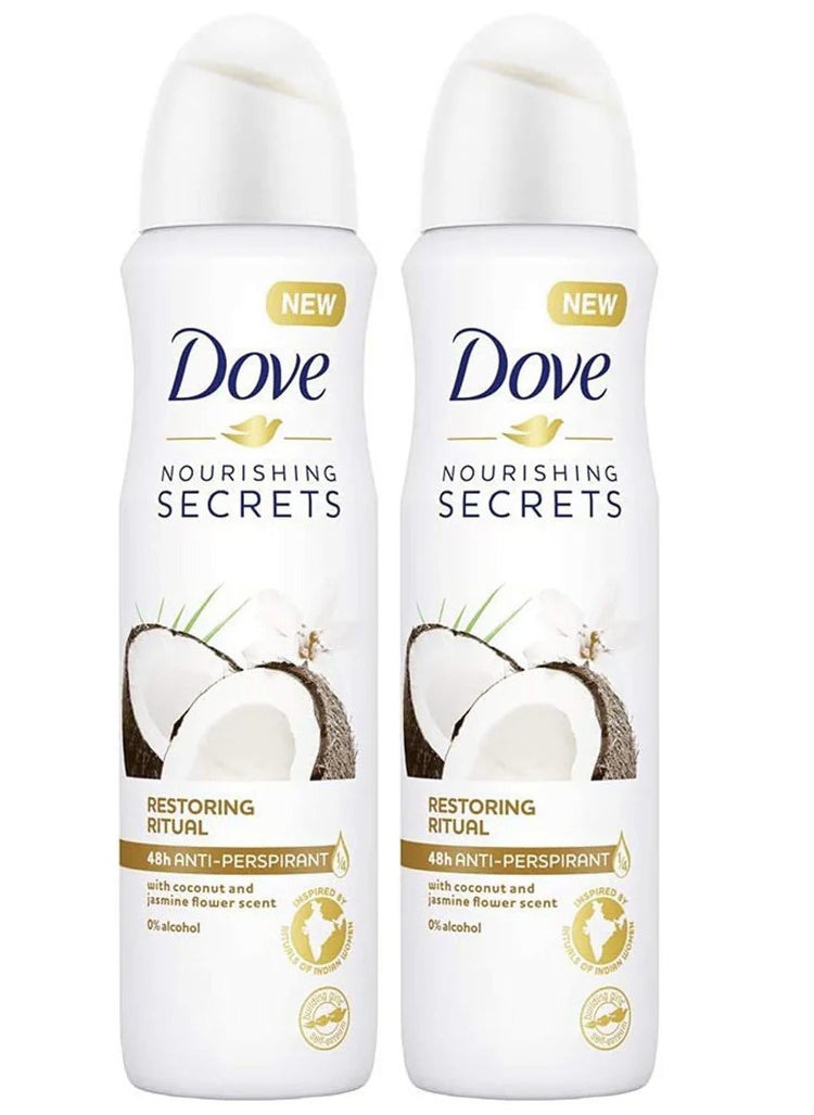 Dove Pack Of 2 Dove Women Antiperspirant Deodorant Spray Coconut And Jasmine 150ml  - Image 1