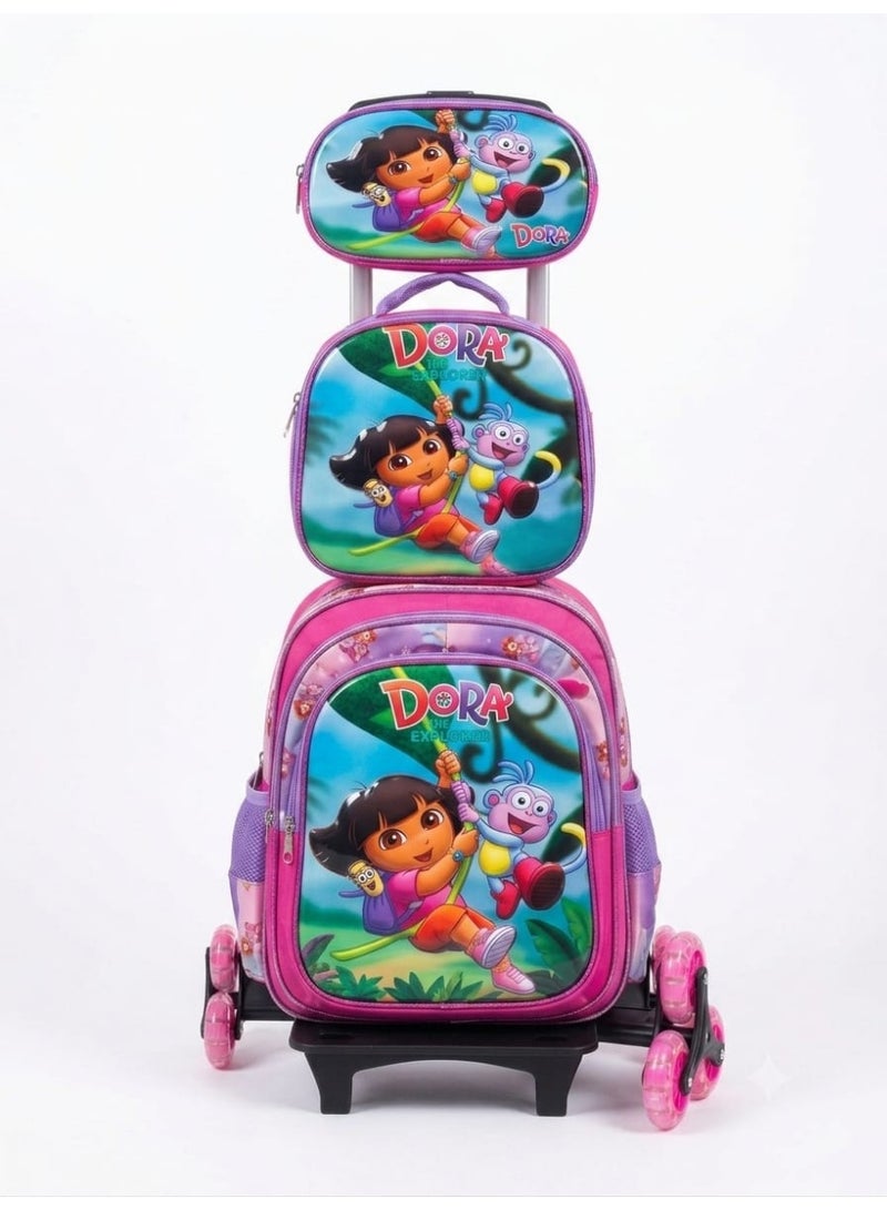 3-Piece Kids Rolling School Backpack Set, Trolley Bookbag with Telescopic Handle, Lunch Bag & Pencil Case, Spacious & Durable - Image 1
