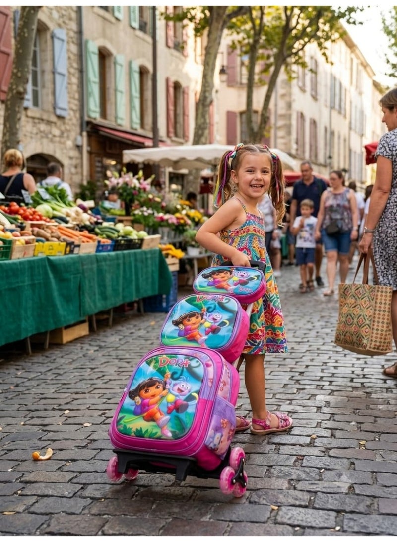 3-Piece Kids Rolling School Backpack Set, Trolley Bookbag with Telescopic Handle, Lunch Bag & Pencil Case, Spacious & Durable - Image 3