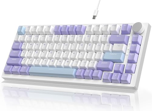 A-jazz لوحة مفاتيح ميكانيكية للألعاب A.JAZZ Attack Shark AK820 75% سلكية مع مقبض قابل للتبديل مخصص RGB لوحة مفاتيح NKRO مفتاح خطي ملح البحر لجهاز الكمبيوتر/ويندوز/ماك - بنفسجي/أزرق - Image 1