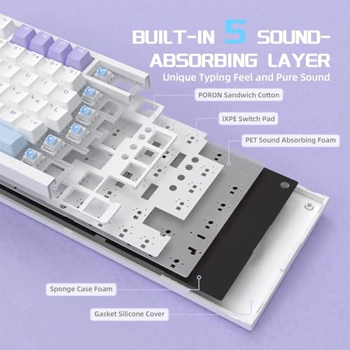 A-jazz لوحة مفاتيح ميكانيكية للألعاب A.JAZZ Attack Shark AK820 75% سلكية مع مقبض قابل للتبديل مخصص RGB لوحة مفاتيح NKRO مفتاح خطي ملح البحر لجهاز الكمبيوتر/ويندوز/ماك - بنفسجي/أزرق - Image 4