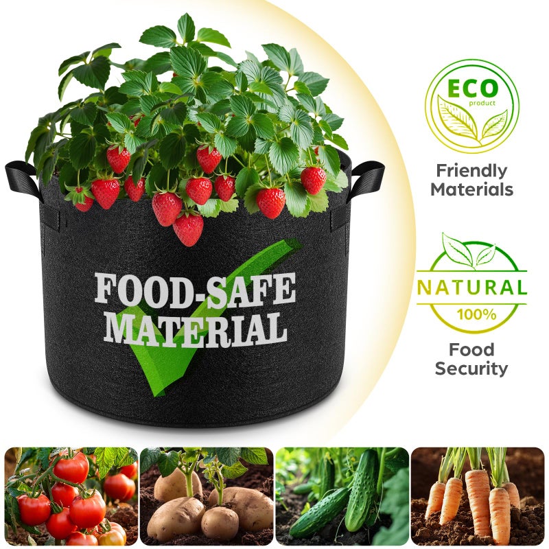 Jorvila 5 Pack 5 Gallon Grow Bags, Thickened Nonwoven Fabric Planter Pots with Handles, Heavy Duty 300G Garden Pots for Tomato, Potato and Vegetable - Image 5