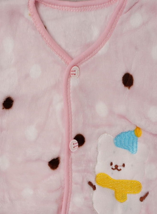 TENDSY Unisex Winter Wear 5Pcs Sets, Fleece Baby Suit To Keep Infant Warm (0-6 months, Pack of 1 Upper, 2 Pajamas, 1 Bib And 1 Cap) (Pink) - Image 3