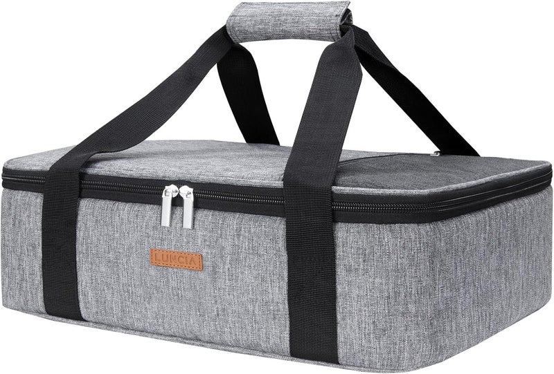 LUNCIA Insulated Casserole Carrier for Hot or Cold Food, Lasagna Lugger Tote for Potluck Parties/Picnic/Cookouts, Fits 9"x13" Baking Dish, Grey - Image 1