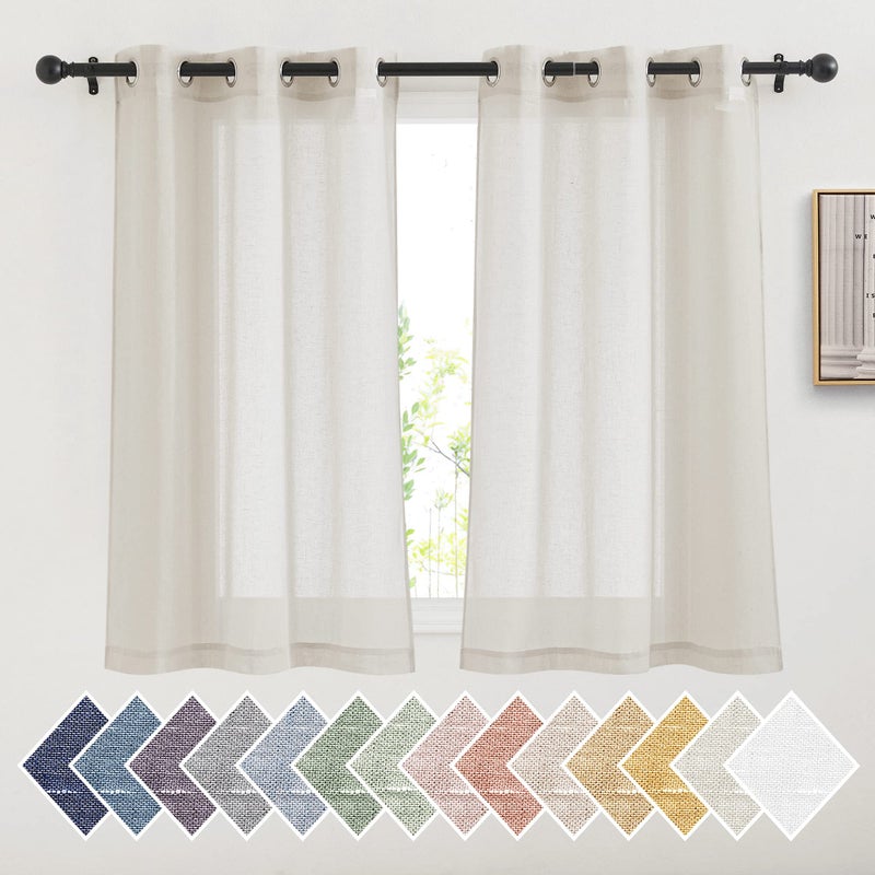 NICETOWN NICETOWN 48 inch Curtains 2 Panels Set for Kitchen Grommet Semi Sheer Short Curtains  Drapes Privacy with Light Filtering for CafeSmall Window Natural W36 x L48 2 Pieces