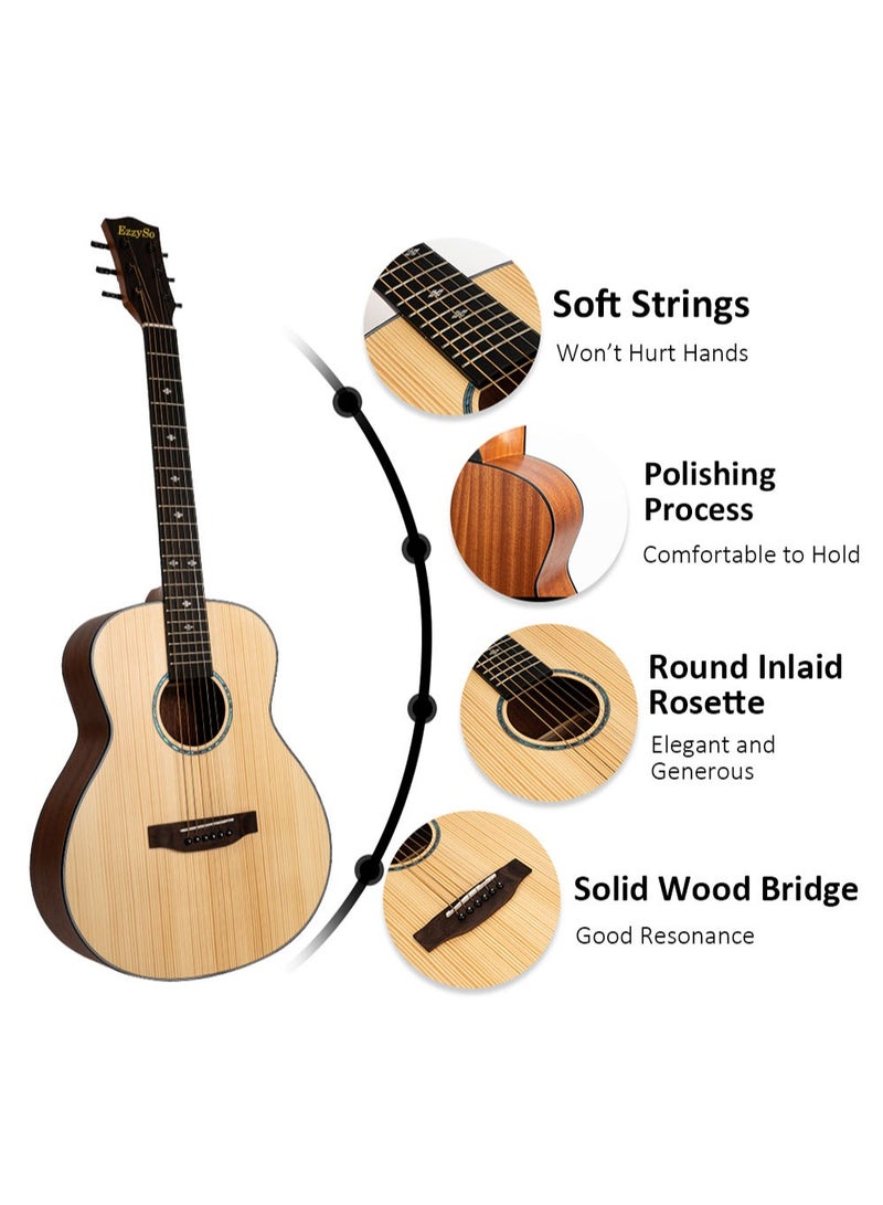 EzzySo جيتار سفر كلاسيكي بطول 36 بوصة مع مجموعة ملحقات للأطفال والمبتدئين والبالغين جيتار أكوستيك للسفر مع حقيبة جيتار وأوتار وحزام وقطع تنظيف ومشبك ضبط ودرع طبيعي من الخشب - Image 5
