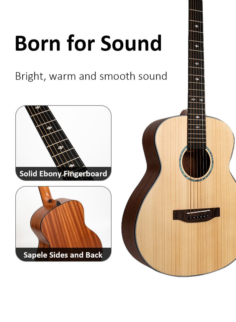 EzzySo جيتار سفر كلاسيكي بطول 36 بوصة مع مجموعة ملحقات للأطفال والمبتدئين والبالغين جيتار أكوستيك للسفر مع حقيبة جيتار وأوتار وحزام وقطع تنظيف ومشبك ضبط ودرع طبيعي من الخشب - Image 3