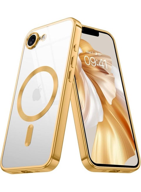 iPhone 16e Case with Gold Titanium, Camera Lens Protection, Compatible with MagSafe, Diamond Clear Stylish