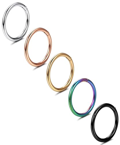Jstyle 5 Pcs a Set 316L Stainless Steel Septum Piercing Nose Hoop Clicker Ring Hypoallergenic 16G 18G 20G - Image 1