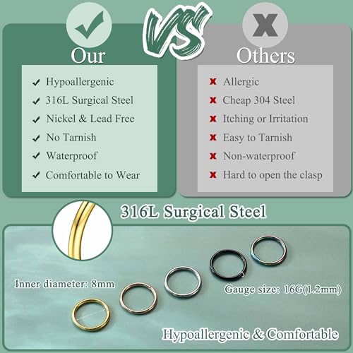Jstyle 5 Pcs a Set 316L Stainless Steel Septum Piercing Nose Hoop Clicker Ring Hypoallergenic 16G 18G 20G - Image 3