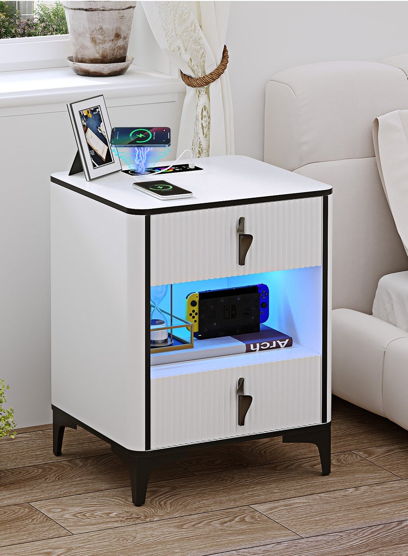 Generic LED Nightstand Smart Bedside Cabinet with Charging Station and 20 Color RGB Lights Bedside Table with Human Sensor Lighting Modern Bed Side Table Night Stand for Bedroom, Living Room  - Image 1