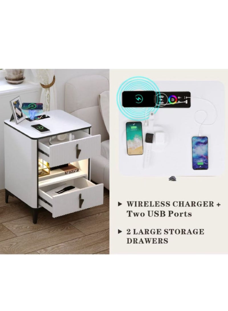 Generic LED Nightstand Smart Bedside Cabinet with Charging Station and 20 Color RGB Lights Bedside Table with Human Sensor Lighting Modern Bed Side Table Night Stand for Bedroom, Living Room  - Image 5