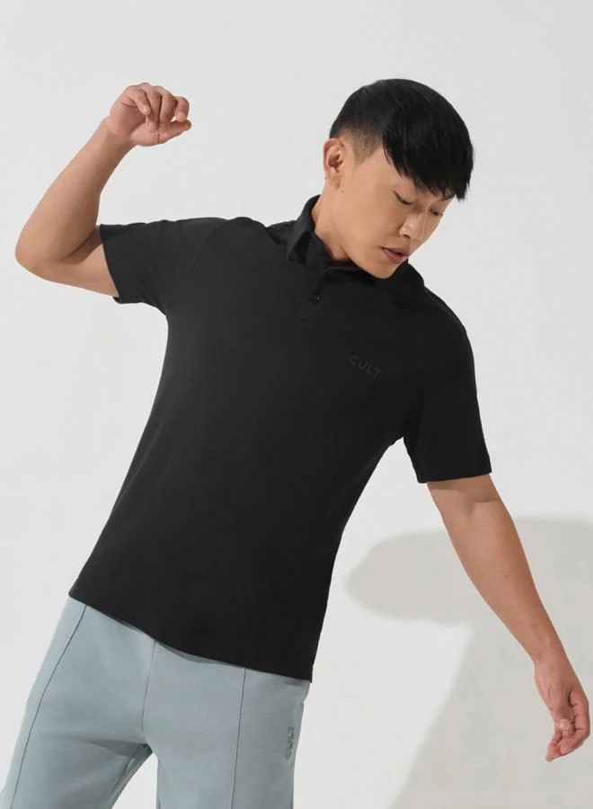 Cult Men Black Everyday Cotton Polo T-Shirt