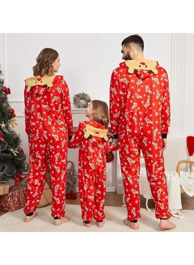 CCOVERY Matching Pajamas for Family Xmas Pjs Mathching Set Holiday Zip Up Hooded Onesie Long Sleeve Print Jumpsuit Soft Comfort Sleepwear  for Couples Adult Women Men Kid Baby - Image 2