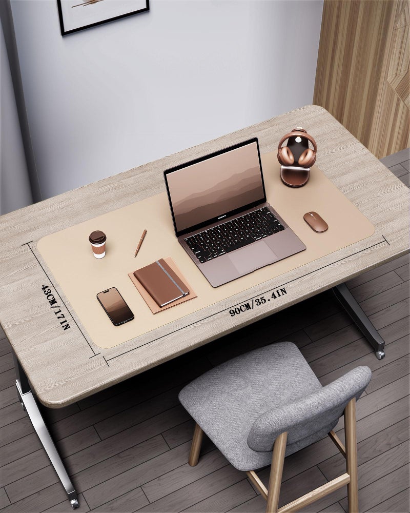 YSAGi Double-Sided Desk Pad, 35.4"x17"Leather Desk Mat, Eco Cork Desk Pad Protector,Large Mouse Pad,Waterproof Desk Blotter for Office/Home(Apricot) - Image 1
