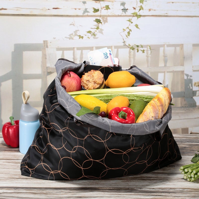 KINGMAS Reusable Grocery Bags, Eco-Friendly Folding Tote Shopping Bag fits in Pocket, Washable Waterproof Nylon Pouch Bags (2 Pack (Black)) - Image 3