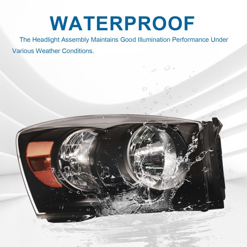 Fullux for 2006-2008 Dodge Ram 1500 2500 3500 Headlights Assembly Compatible 2007 2009 with Halogen Headlamps Amber Reflector Black Housing - Image 5