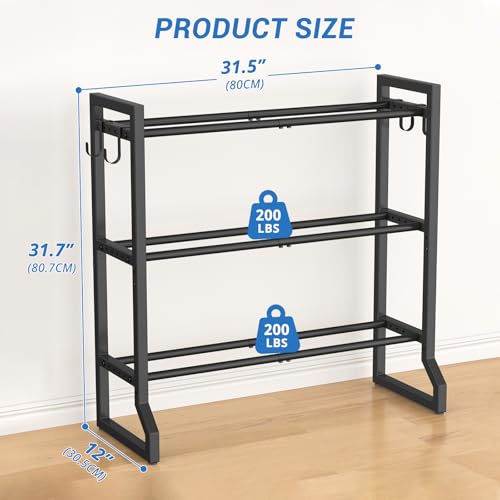 VOPEAK 3-Tier Adjustable Dumbbell Rack, 31-Inch Weight Rack for Home Gym with 4 Hooks, Home Gym Storage for Kettlebells, Space-Saving Dumbbell Stand - 400LB Capacity (Rack Only) - Image 2