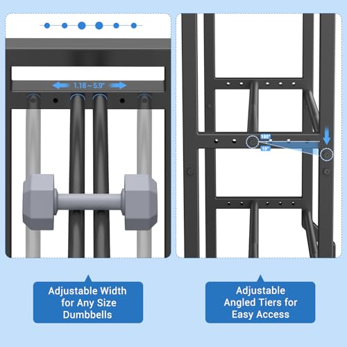 VOPEAK 3-Tier Adjustable Dumbbell Rack, 31-Inch Weight Rack for Home Gym with 4 Hooks, Home Gym Storage for Kettlebells, Space-Saving Dumbbell Stand - 400LB Capacity (Rack Only) - Image 3