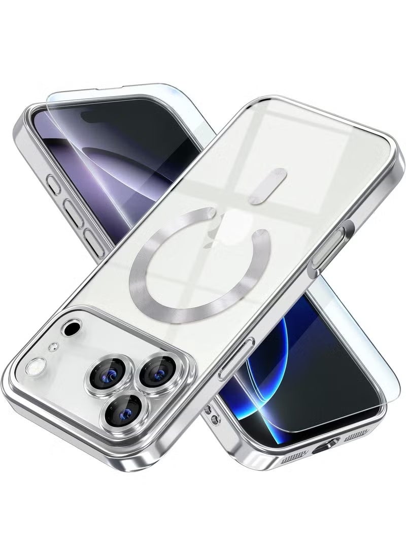 UMIXPRO iPhone 17 Pro Max Case with Screen Protector Full Camera Cover Protection Compatible with MagSafe Clear Magnetic Slim IPhone 17 Pro Max Case Silver - Image 1
