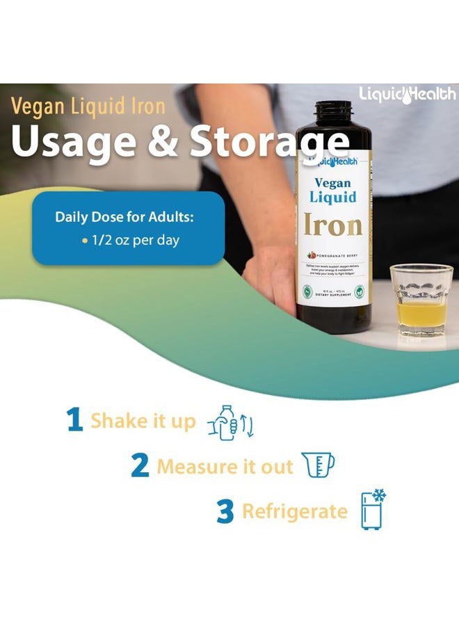 LIQUIDHEALTH مكمل الحديد السائل النباتي مع سون أكتيف وفيروشيل - طاقة طبيعية، دعم جهاز المناعة والتمثيل الغذائي، زيادة الوضوح العقلي، قبل وبعد الولادة - مصنوع في الولايات المتحدة، غير معدل وراثيًا (16 أونصة) - Image 4