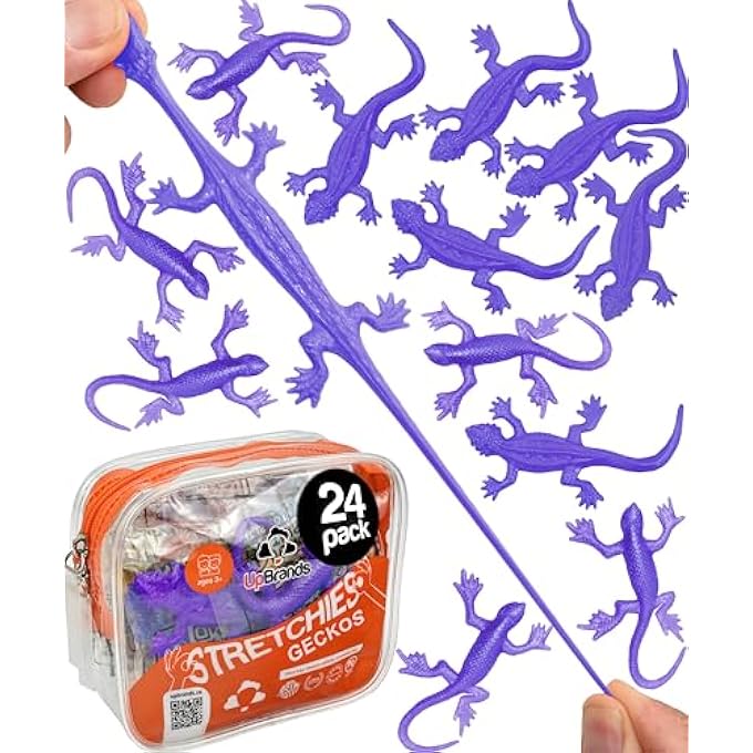 UpBrands 24 Pack PURPLE Super Stretchy Lizard Toys - Versatile Birthday Party Favors, Rubber Lizards for Kids, Reptile & Newt Toy, Stress-Relief Sticky & Purple Celebrations - Image 1