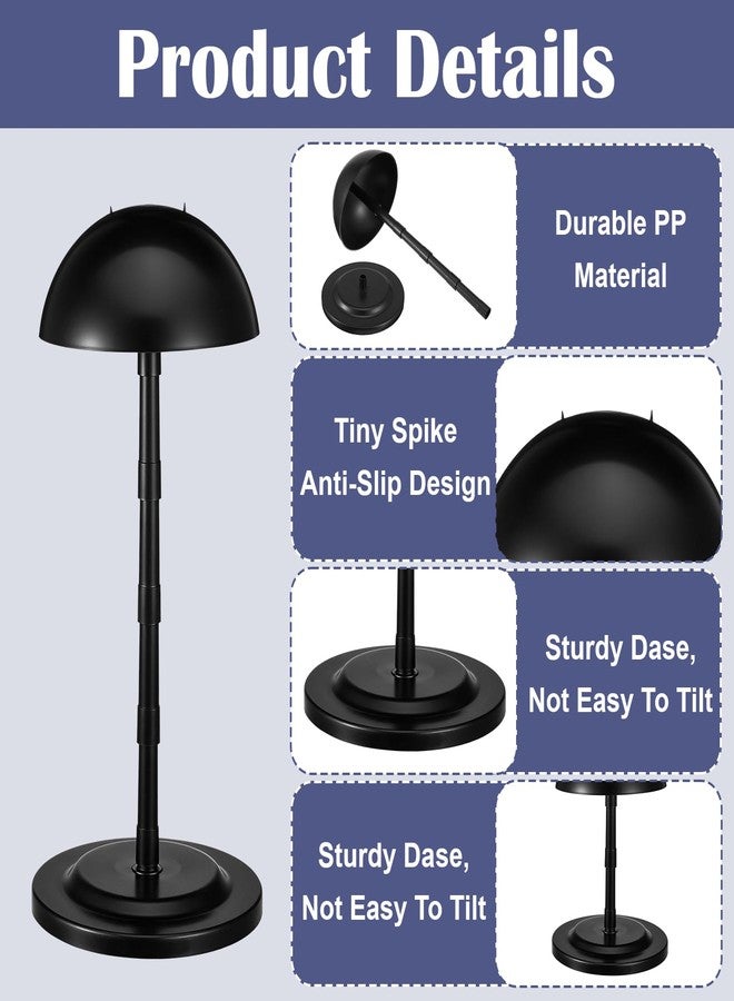 MBAIYO Adjustable Wig Stand,8pcs 4.33" to 14.17" Wigs Head Holders Portable Plastic Hat Stands Non-slip Sturdy for Multiple Fake Hair Styling Cap Storage (Black) - Image 2