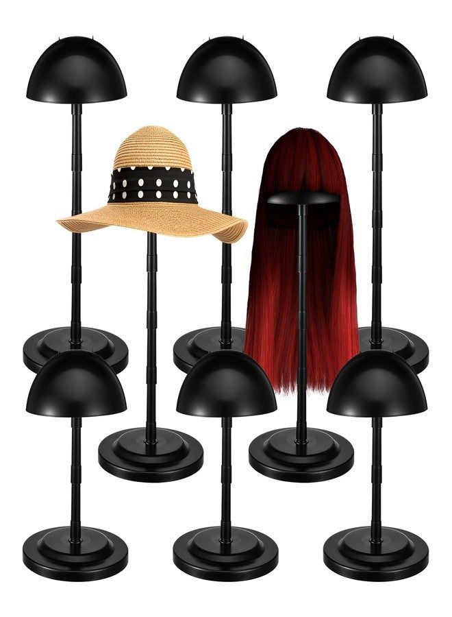 MBAIYO Adjustable Wig Stand,8pcs 4.33" to 14.17" Wigs Head Holders Portable Plastic Hat Stands Non-slip Sturdy for Multiple Fake Hair Styling Cap Storage (Black) - Image 1