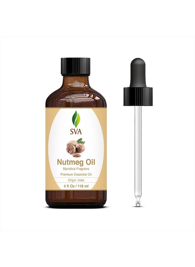 SVA Organics SVA Nutmeg Essential Oil 4oz (118 ml) Premium Essential Oil with Dropper for Skincare, Body Massage, Diffuser, Aromatherapy & Hair Care  - Image 1