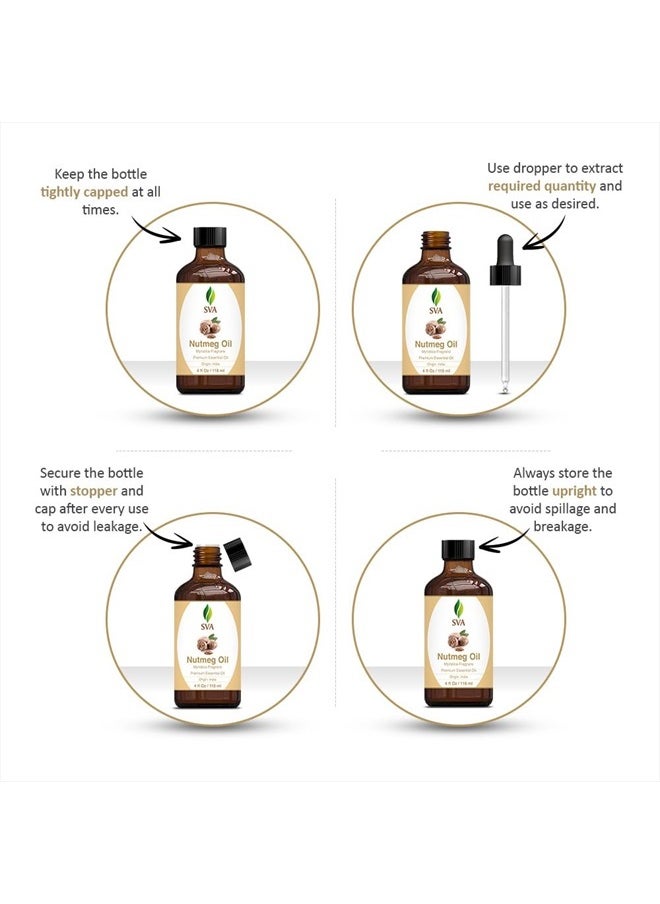 SVA Organics SVA Nutmeg Essential Oil 4oz (118 ml) Premium Essential Oil with Dropper for Skincare, Body Massage, Diffuser, Aromatherapy & Hair Care  - Image 2