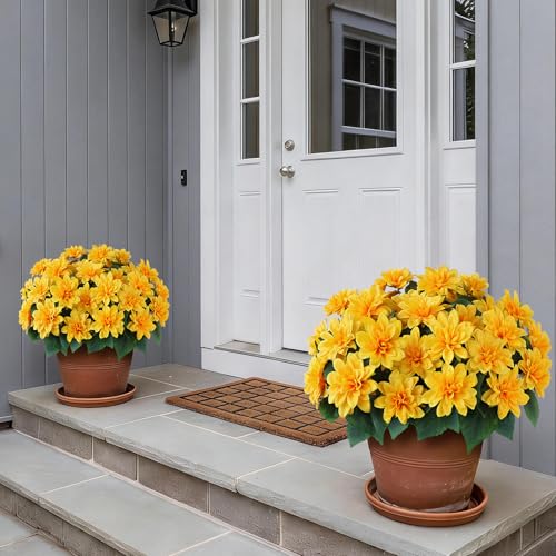 VIERENA 8 Bundles Artificial Dahlia Flowers for Outdoors Spring Summer Decor No Fade Silk Flower Faux Dahlias Plant Arrangement for Home Garden Balcony FarmhouseYellow - Image 3