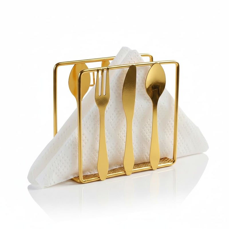 Luxury Gold Metal Napkin Holder, Decorative Cutlery Design Tissue Stand, Kitchen Counter Organizer, Restaurant Tableware Dispenser - Image 1