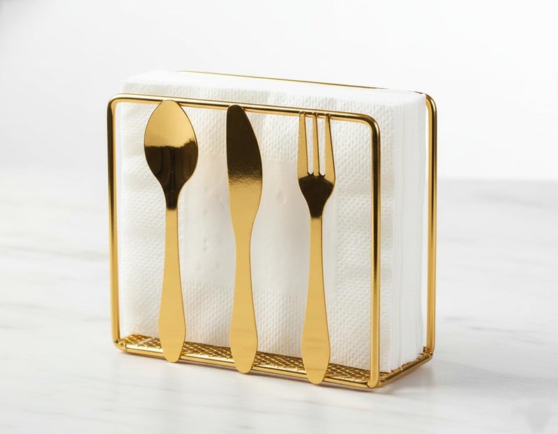 Luxury Gold Metal Napkin Holder, Decorative Cutlery Design Tissue Stand, Kitchen Counter Organizer, Restaurant Tableware Dispenser - Image 2