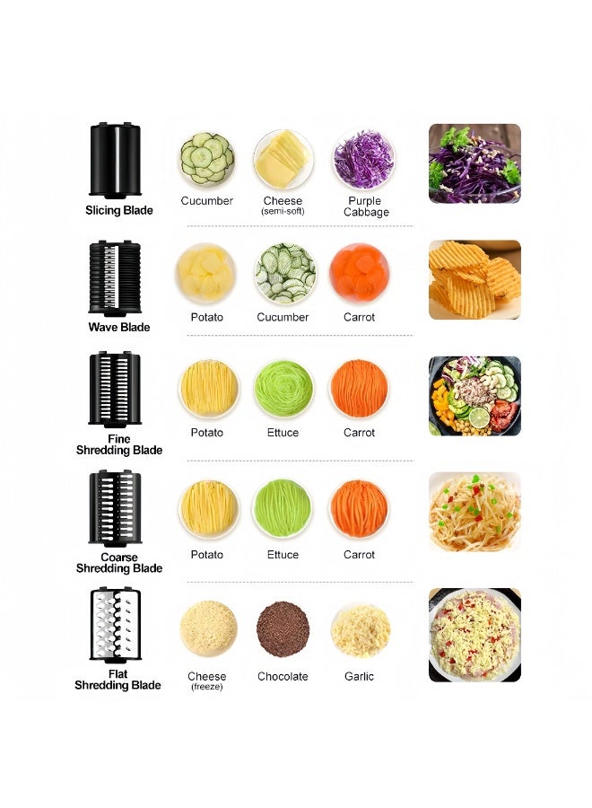 ET-LIFE Electric Cheese Grater, Salad Maker With 5 Different Shapes of Blades, 250W Electric Slicer Shredder, Electric Salad Machine for Fruits, Vegetables, and Cheeses - Image 5