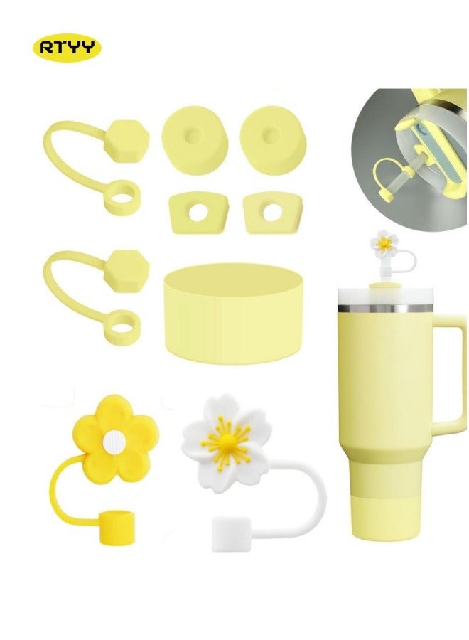 RTYY Stanley Cup Accessories Set Including 6 Pcs Silicone Spill Proof Stopper, 2 Pcs Straw Cover Cap for 9-10 mm Straws, 1 Pcs Silicone Boot for Stanley Cup Stanley 40oz & 30oz Tumbler (Yellow) 