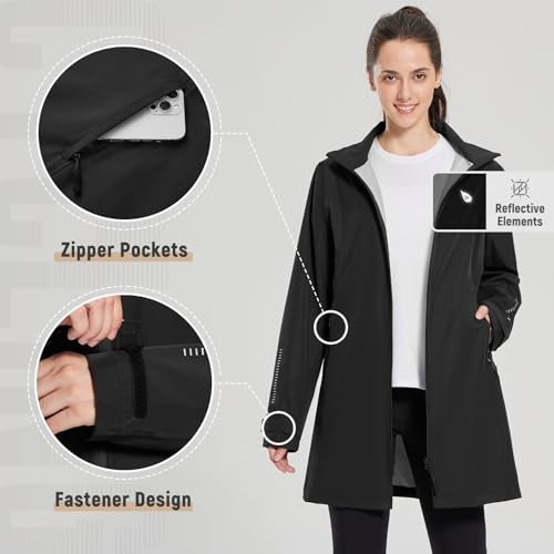 baleaf Women's Long Rain Coat Packable Waterproof Windbreaker Lightweight Cycling Jacket with Hood Black M - Image 4