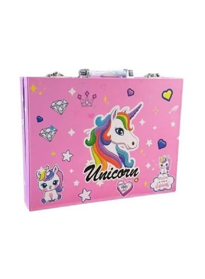 Kids Art Set with 66 Pcs, Carrying Case, Crayons, Markers, Watercolours, Ruler and Accessories (Pink) - Image 1