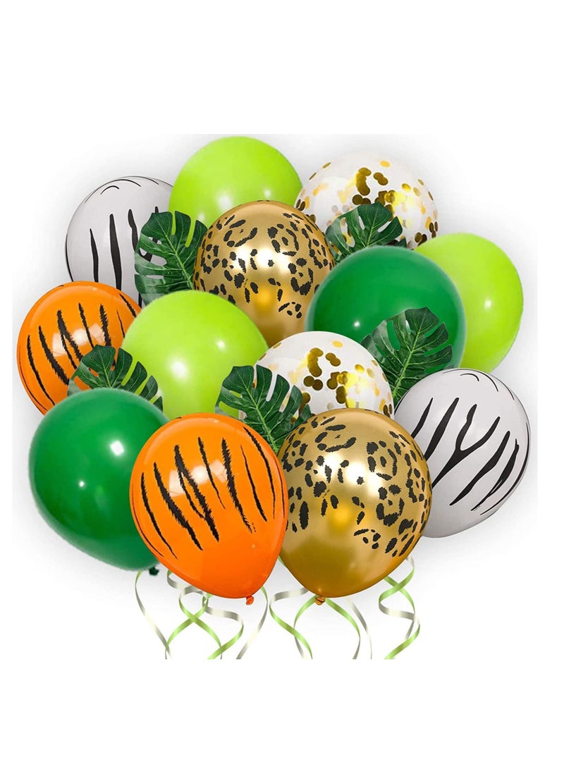 SOLARAE Jungle Balloons, Green Party Balloons, 60 Pcs Jungle Animal Print Balloons, with Gold Confetti Balloon, for Birthday Party, Baby Shower, Jungle Safari, Forest Animal Theme Party Decorations - Image 1