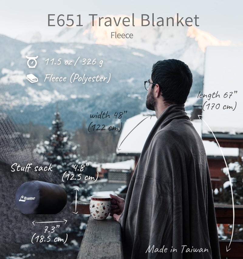 Litume Travel Camping Blanket Lightweight and Breathable, 67 x 48 in Soft Airplane Flight Blanket for Travelers, Foldable Sheet with Stuff Sack for Train, Camp, backapcking, Office, Home (E651 Grey) - Image 3